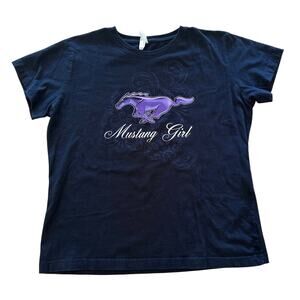 Mustang Girl t-shirt size medium black with a purple Mustang and silver writing.